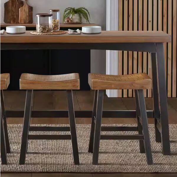 Oxton 4-Piece Black and Brown Finish Wood Top Counter Height Bar Table Set Seats 3