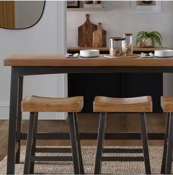 Oxton 4-Piece Black and Brown Finish Wood Top Counter Height Bar Table Set Seats 3
