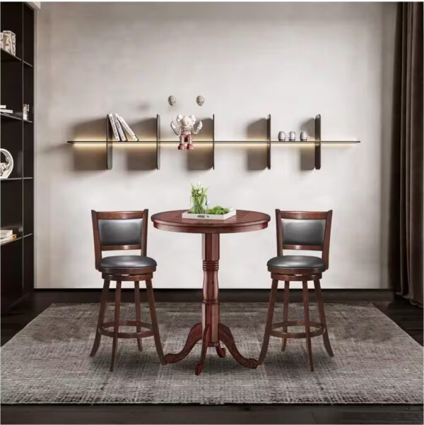 3-Piece 30 in. Round Wood Top Brown Bar Table and 2-Pice Swivel Bar Stools Bar Table Set